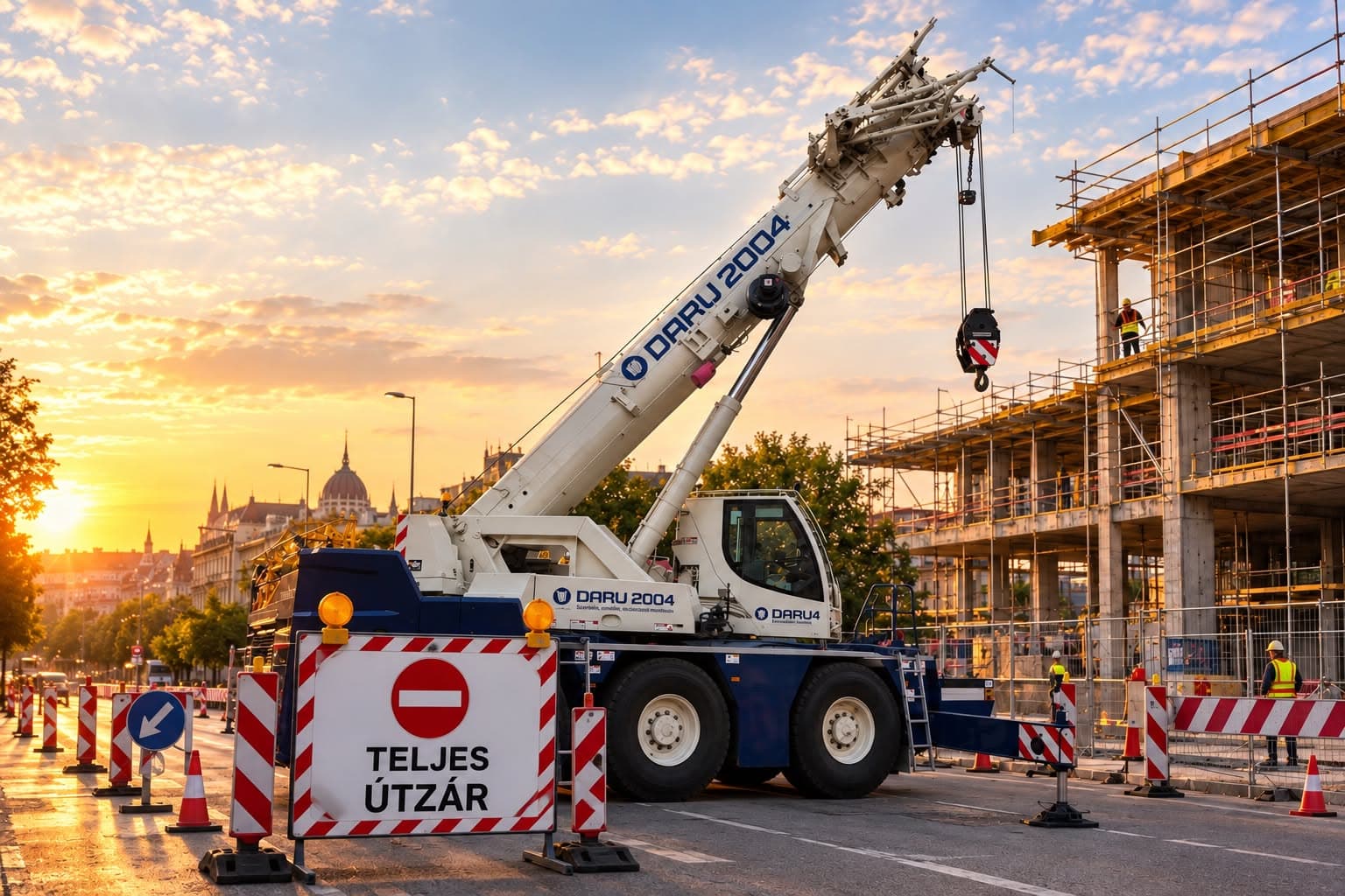 DARU 2004 autódaru lezárt budapesti útszakaszon, építkezés mellett